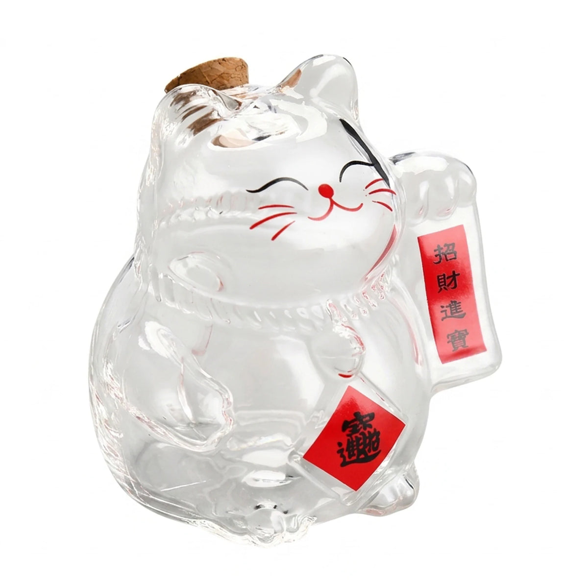 pot verre chat porte bonheur maneki neko transparent or monnaie bijoux décoratif asiatique chance