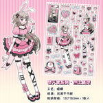 sticker kawaii fille personnages coeurs geometrique textes rose bleu violet doux