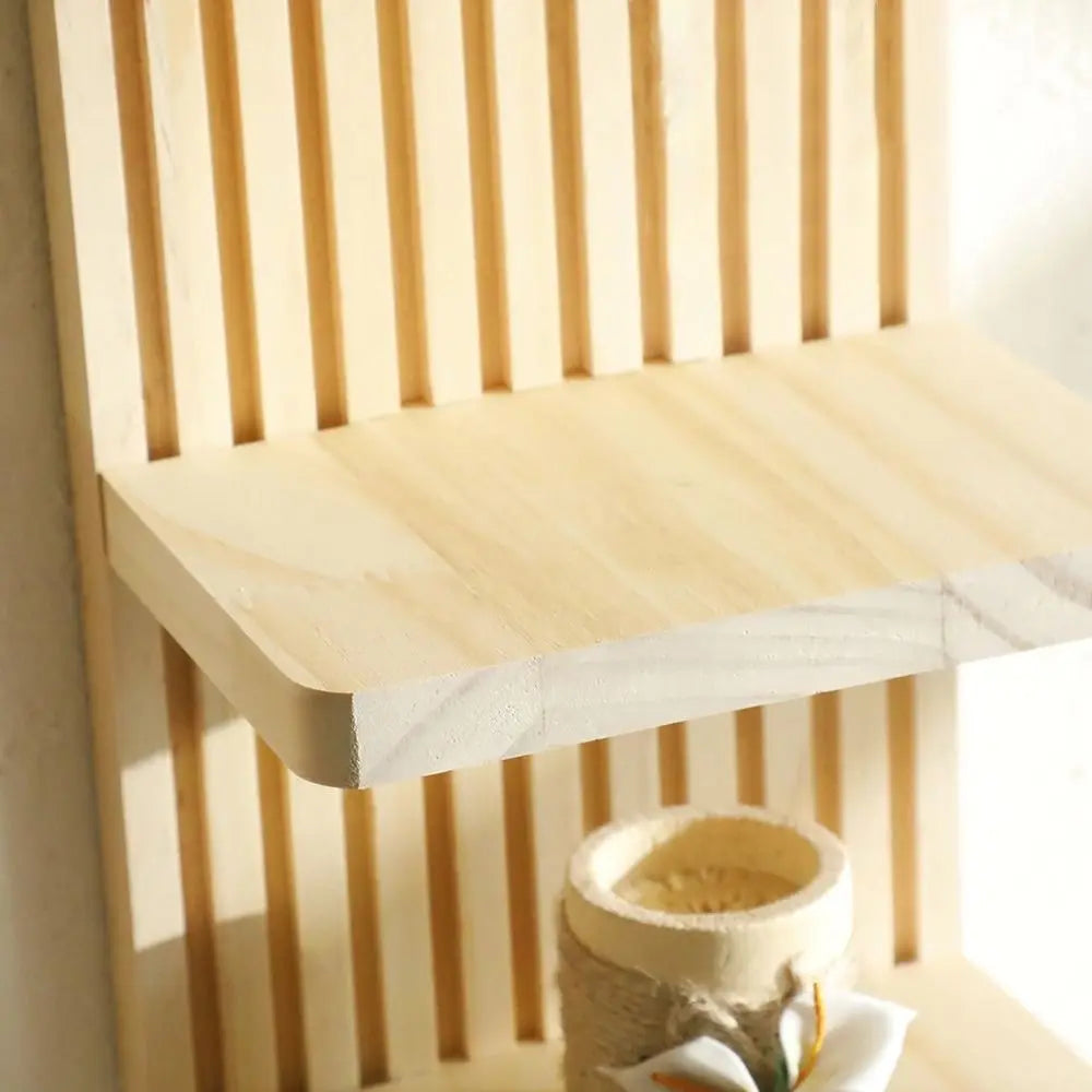 étagère murale bois quatre niveaux moderne minimaliste rayures verticales naturel beige clair