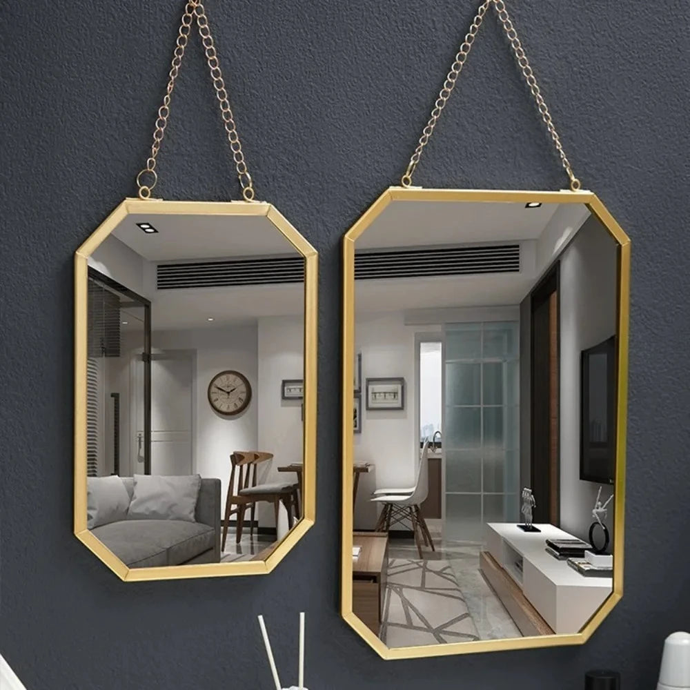 miroir mural or moderne bordure octogonale minimaliste chaines petite taille grande taille