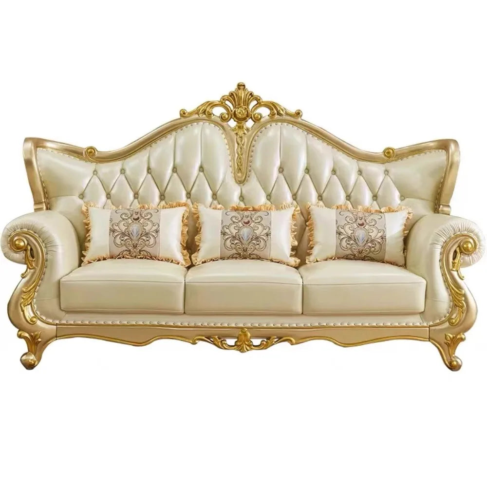 canapé moderne scandinave bois capitonné beige doré salon confortable