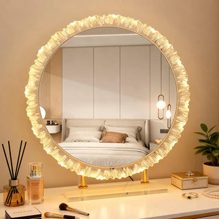 miroir table led inclinable bordure cristal moderne blanc doré transparent