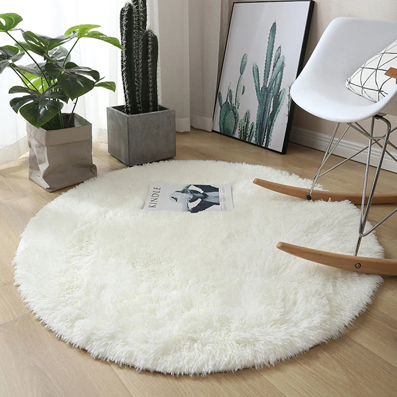 tapis rond uni fourré moderne blanc vert marron beige antidérapant intérieur salon chambrehôtel