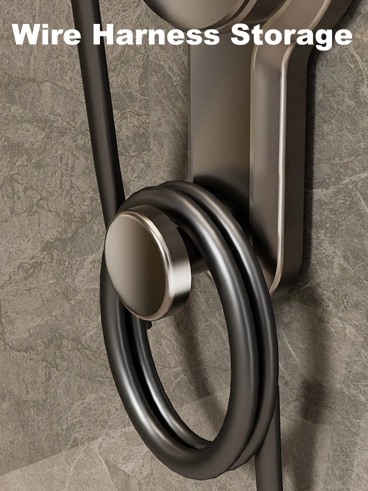 support mural sèche cheveux lisseur aluminium gris moderne épuré électroplaqué fixations salle bain