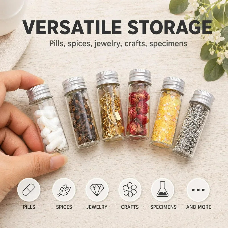 mini bouteilles verre transparentes couvercles aluminium conteneurs minimalistes pots épices rangement bijoux 5ml 7ml