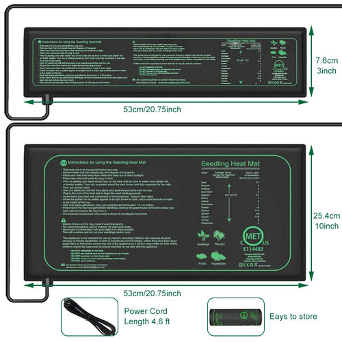 tapis chauffant semis noir vert imperméable thermostatique cordon alimentation boîte semis plantes germées sécurité