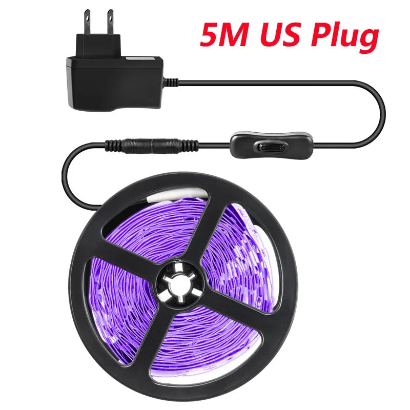 ruban led uv violet moderne 5m 12v 385 400nm adaptateur secteur lumière noire