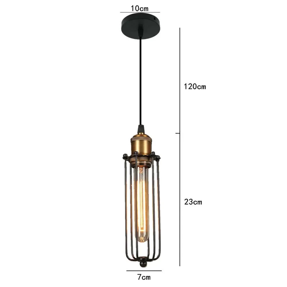 lampe suspendue industrielle vintage noir doré cage métallique ampoule filament transparent opaque