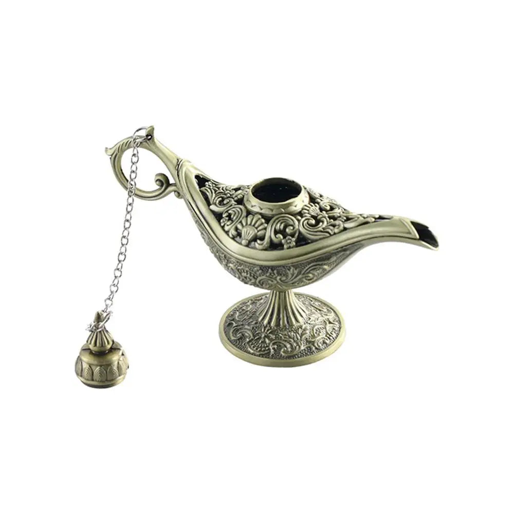 lampe huile ornementale florale géométrique métal artisanal vintage bougie or cuivre argent ornements
