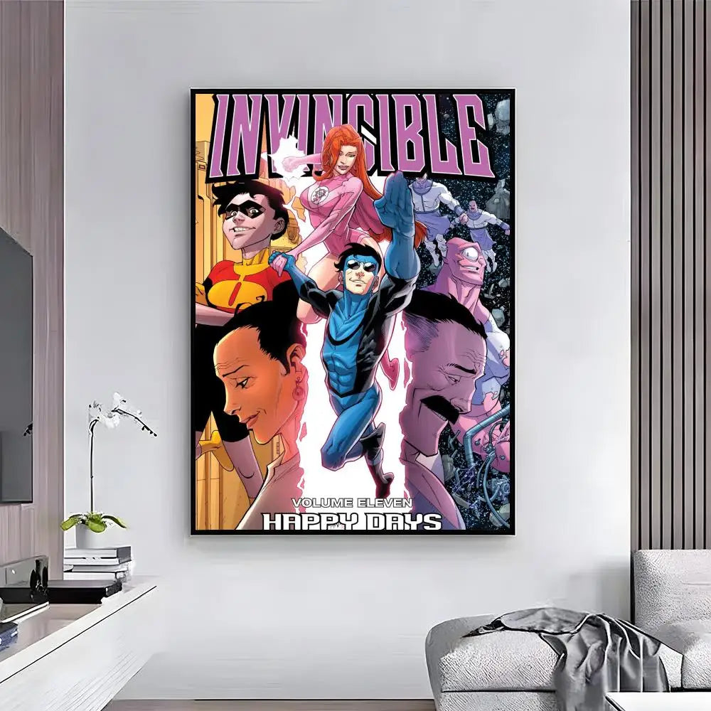 affiche invincible comics multicolore personnages dynamique moderne cadre fácil appliquer decoration