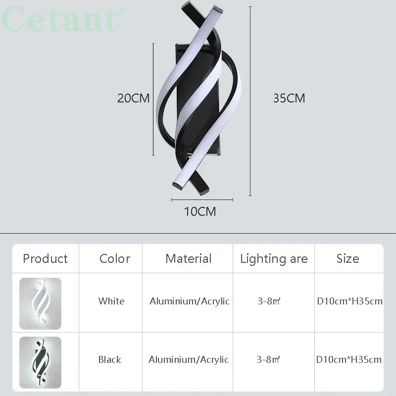 lampe murale moderne abstraite aluminium blanc noir éclairage chambre coucher led couleurs