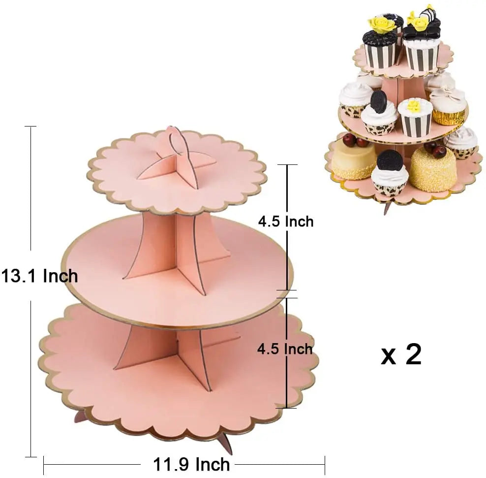 support cupcakes iridescent moderne rayures horizontales motifs floraux dorés anniversaire festive