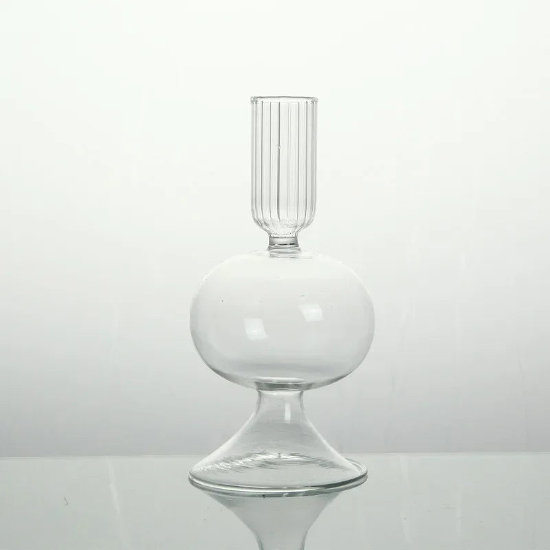 bougeoir verre moderne orange vert jaune rayures bordure ondulée transparent élégant décoration maison chandelle