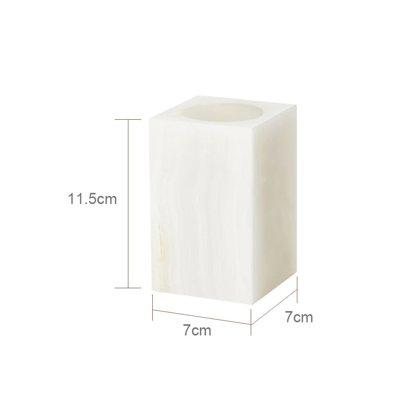 ensemble accessoires salle bain marbre blanc onyx distributeur savon plateau pot brosse dents