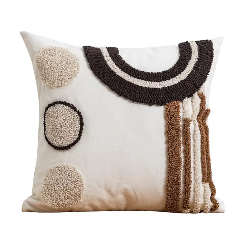 taies d'oreiller boho chic motif soleil doré brodé texture épaisse 45x45cm blanc decoration maison