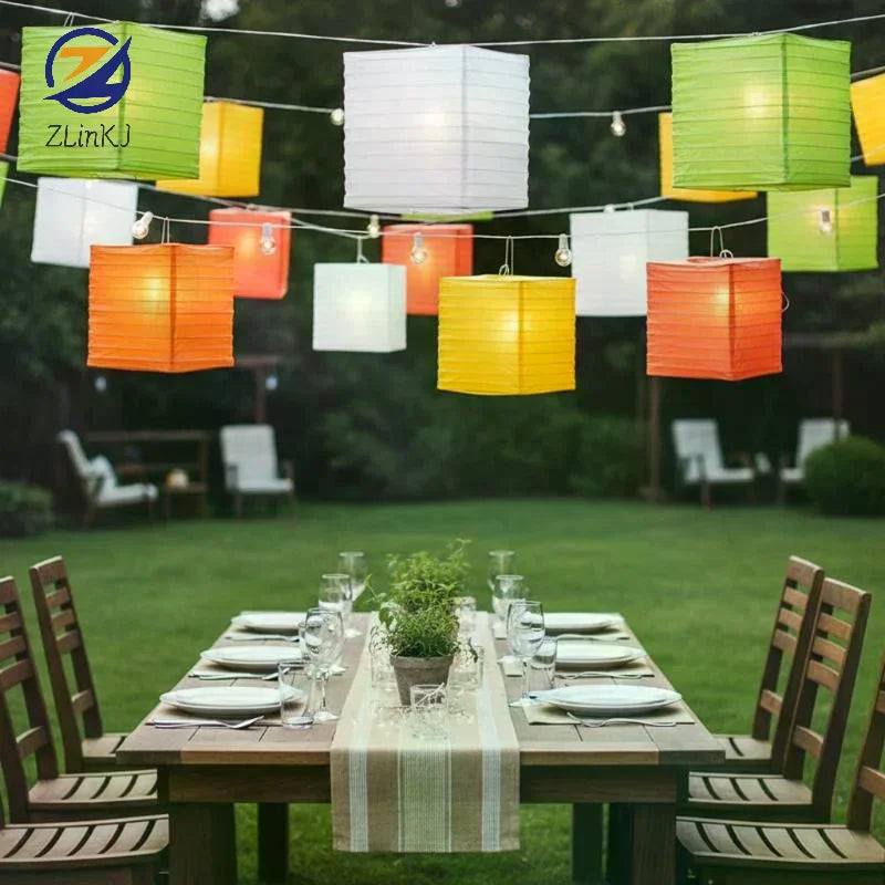 lanternes carrées papier texturé vert orange rouge blanc simples décoratives suspension fêtes mariage