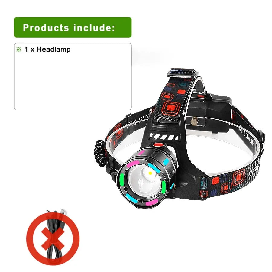 lampe frontale rechargeable led noire ipx6 zoom modes lumière pêche travail randonnée