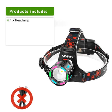 lampe frontale rechargeable led noire ipx6 zoom modes lumière pêche travail randonnée