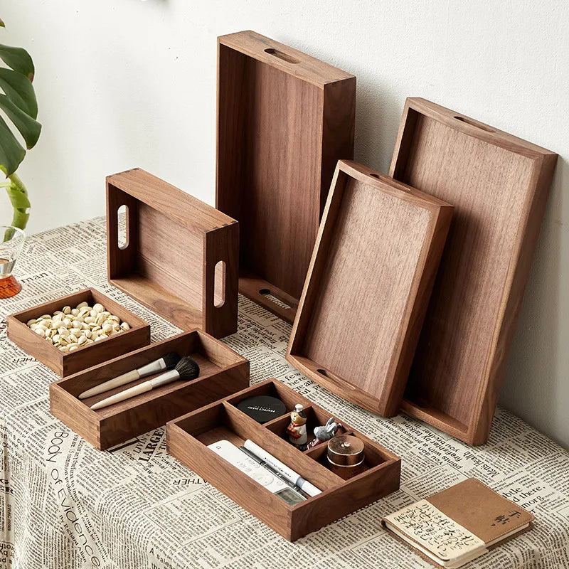 boîte rangement bois marron clair six compartiments minimaliste poignées organisation salon