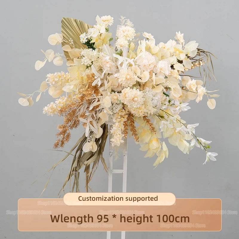 arche decorative boho chic fleurs artificielles blanc beige doré vert
