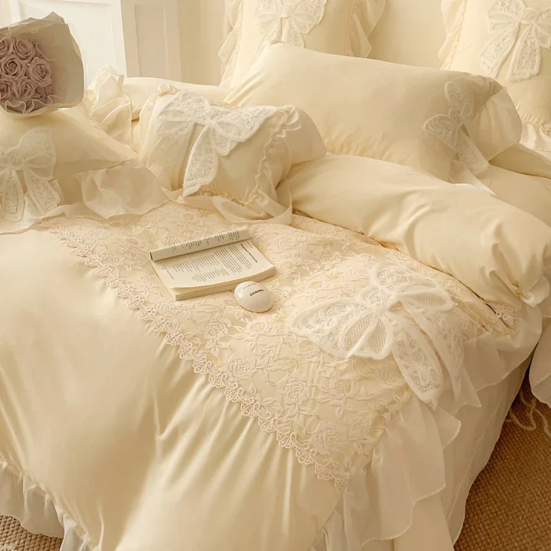 ensemble literie romantique violet rose dentelle blanche fronces bordures vintage filles chambre adolescente