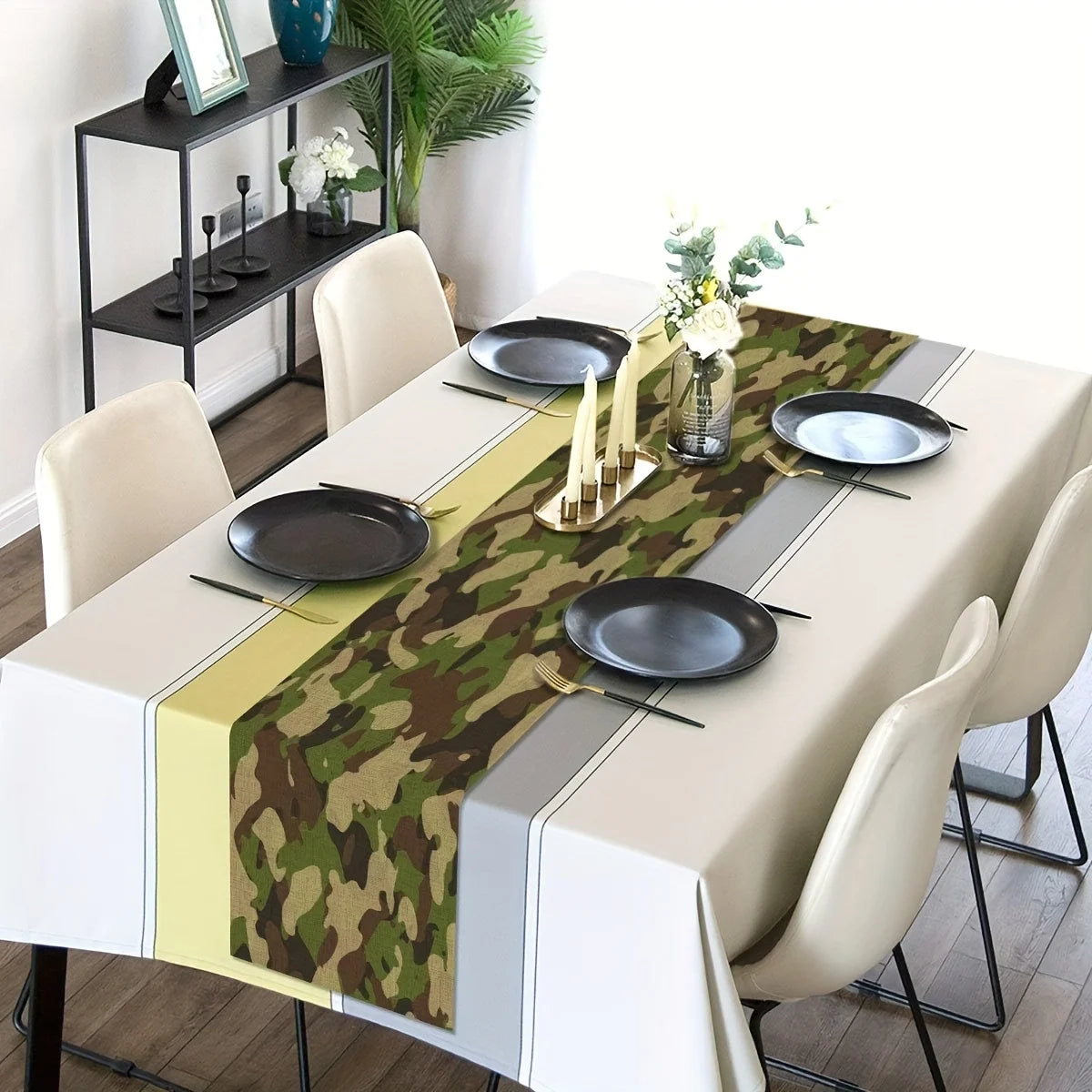 nappe camouflage militaire vert marron table décoration intérieure thème soldat maison polyestère