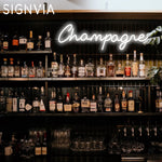 enseigne néon lumineuse blanc lettre champagne moderne câble usb interrupteur on off vis fixations