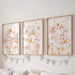 affiches murales modernes floral rose blanc feuilles dégradé cadre bois chambre salon