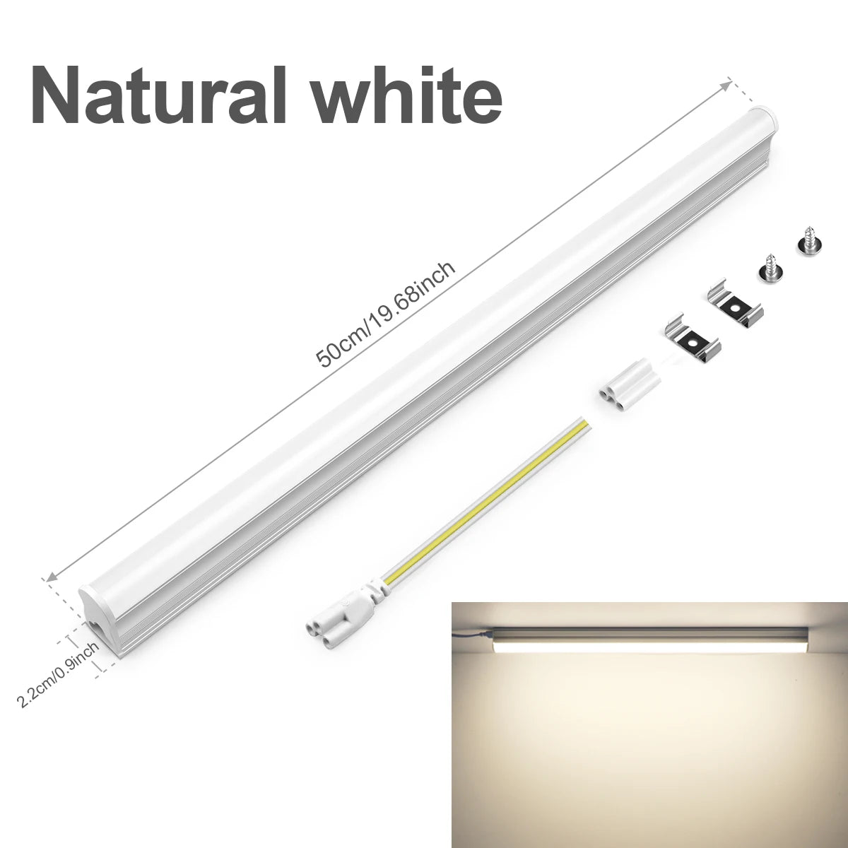 tube led blanc 50cm lisse moderne clips câbles blanc froid 5500k 7000k 15w 220v