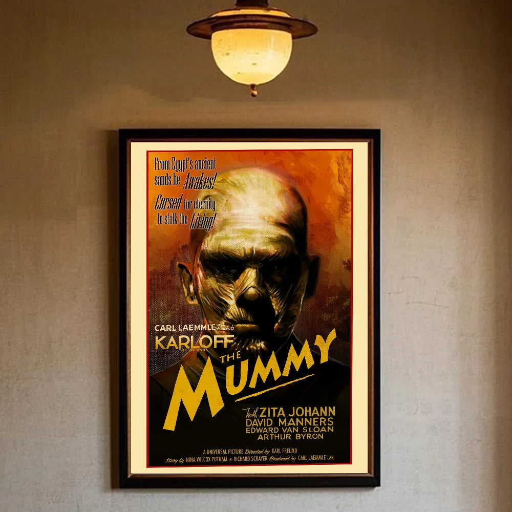 affiches vintage films horreur personnages illustrations noir blanc décor maison salon chambre