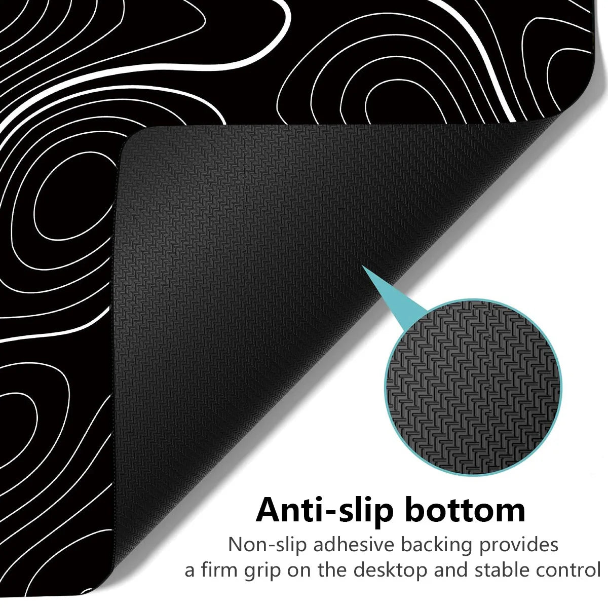 tapis souris moderne noir motif géométrique adhésif antidérapant caoutchouc large gaming