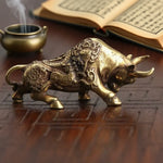 statuette taureau bronze doré motifs sculptés brûle encens livre ouvert traditionnel asiatique doré marron