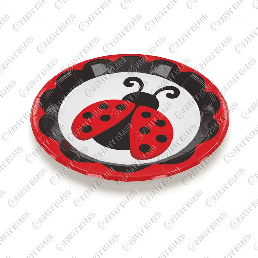 assiettes jetables coccinelle motif fête enfant bonnets gobelets boîtes friandises invitations rouge blanc