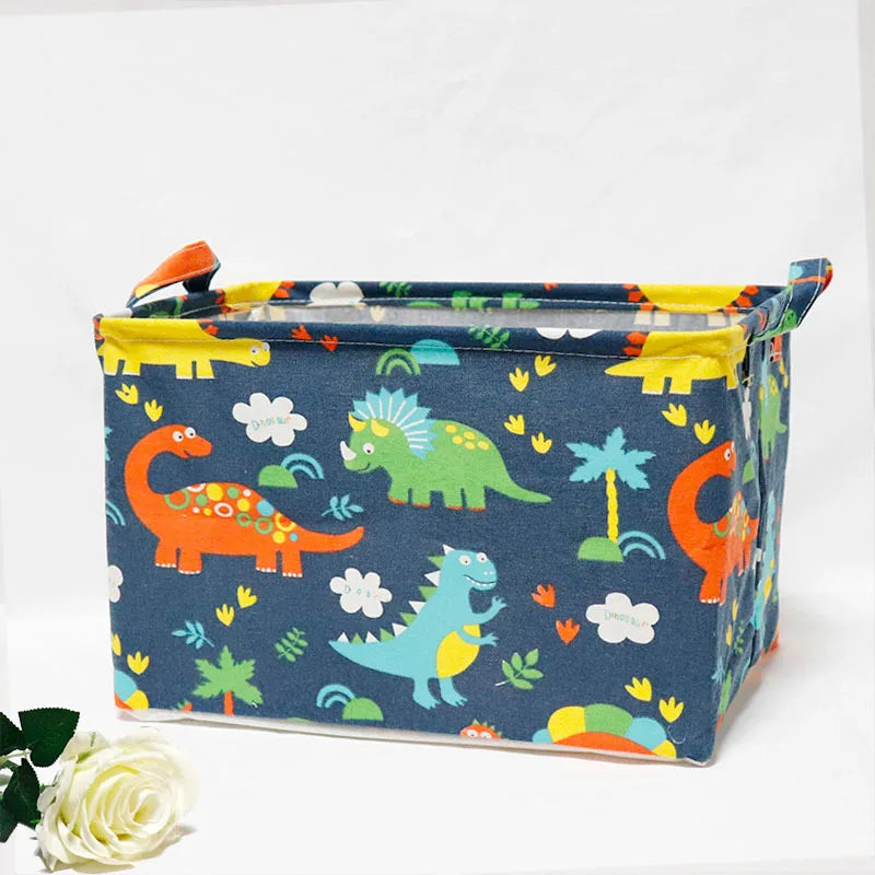 boîte rangement pliable tissu lin motif animaux moderne blanc marron gris vert