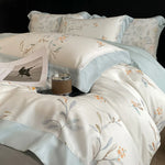 ensemble literie fleurs gris blanc housse couette drap taies oreiller lyocell eucalyptus doux