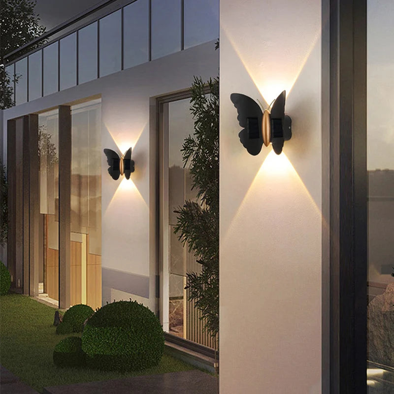 applique murale papillon noir doré éclairage led solaire moderne extérieur balcon jardin minimaliste