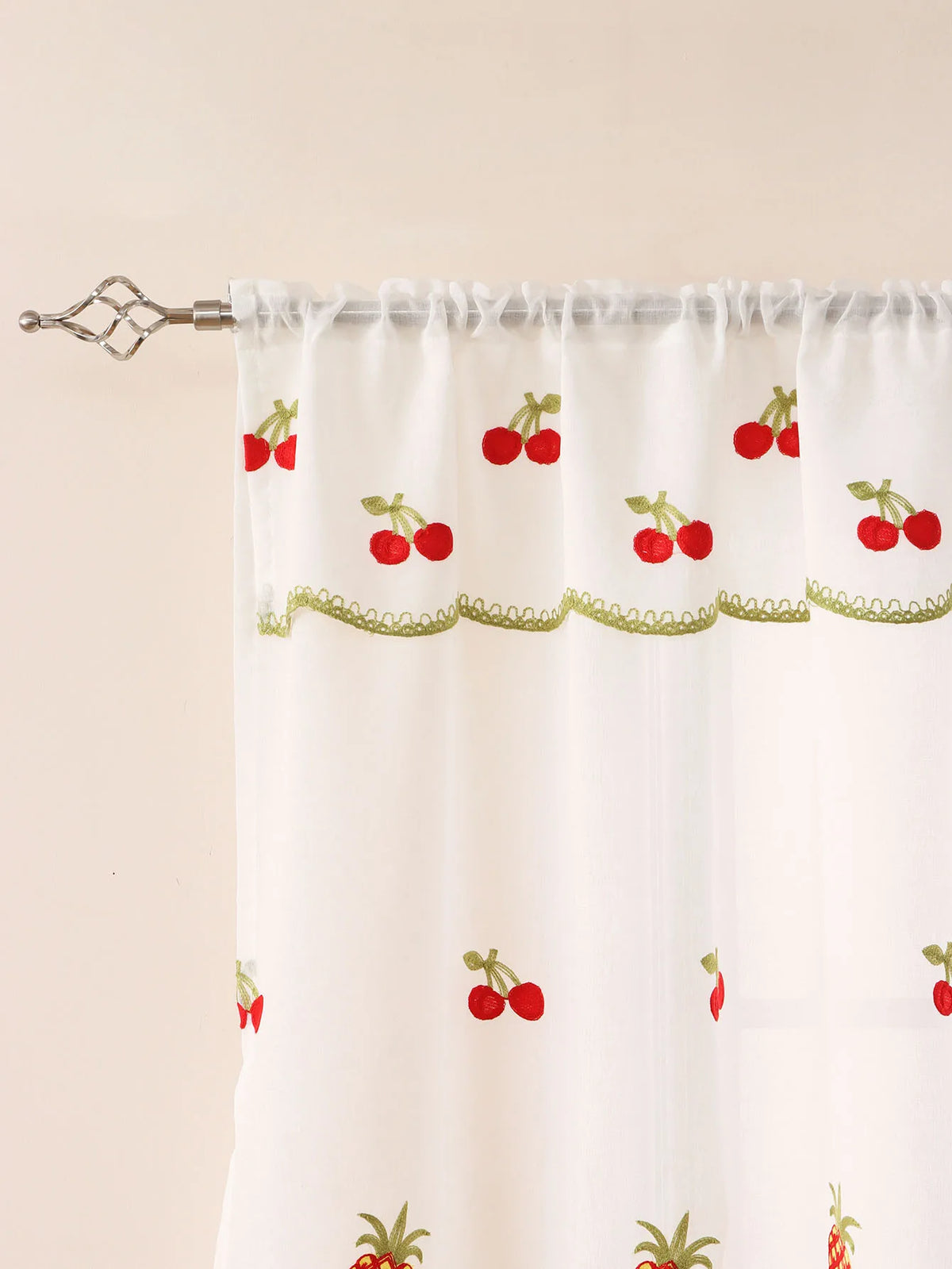 rideau brodé fruits transparent rustique couleur rouge blanc vert cuisine fenêtre
