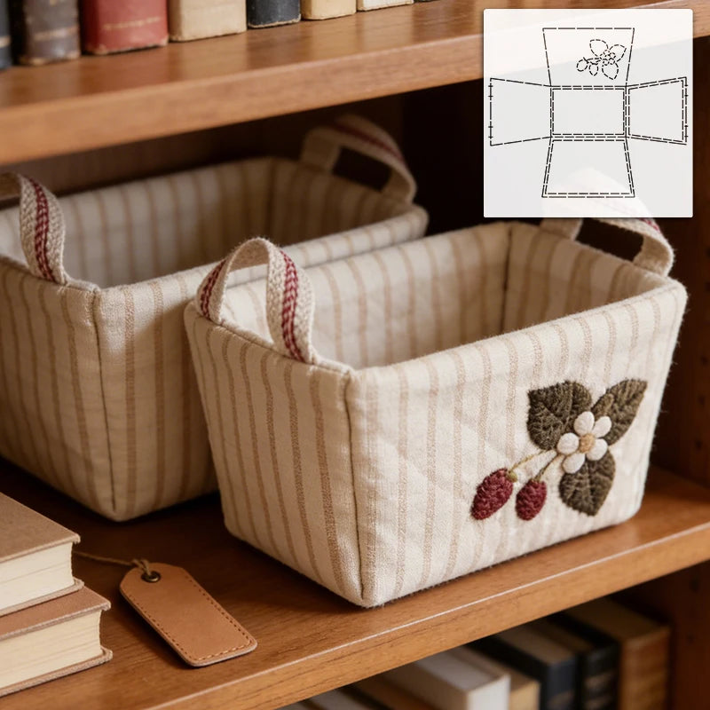 panier rectangulaire rustique motifs carreaux rayures texturé rose beige violet vert blanc