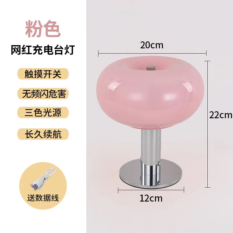lampe table moderne rechargeable led orange rose bleu brillante base métallique sans fil