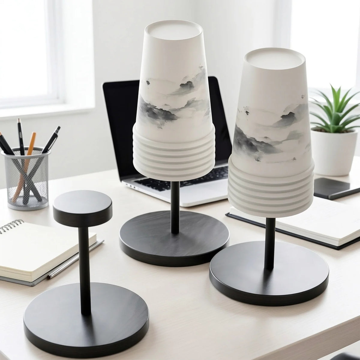 organisateur tasses jetables blanc moderne support central rangement comptoir cuisine