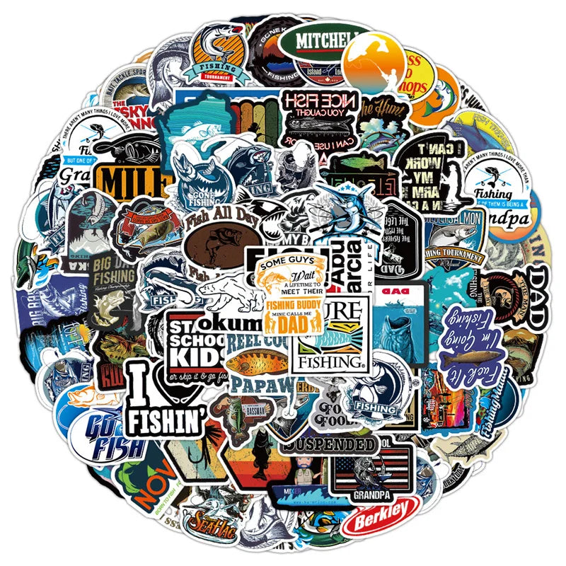 autocollants graphiques pêche poissons paysages slogans imperméables multicolores enfants bricolage skateboards laptops