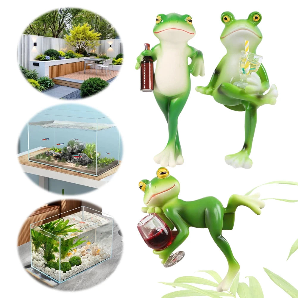 statue grenouille réaliste résine verte détaillée ornement jardin verre adhésif fixeextérieur