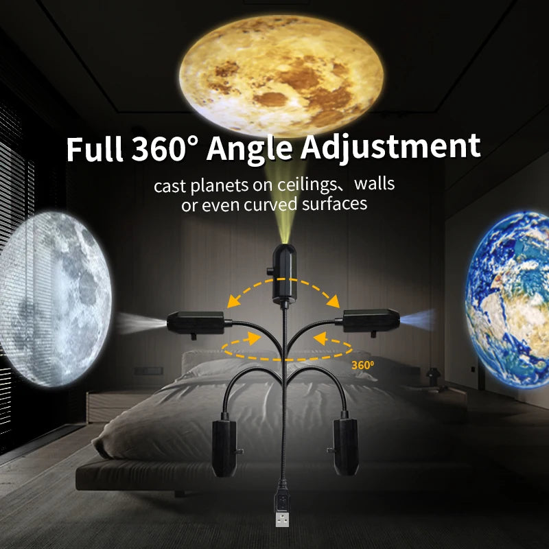 projecteur étoiles lune terre veilleuse usb moderne adhésif noir lentille cable