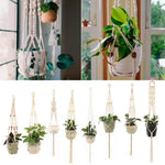 support plante suspendu macramé boho artisanal blanc beige orange tissé oeilletsextérieur exposition arbres