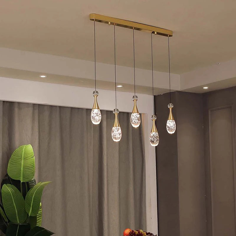suspension lumineuse moderne cristal doré bubbles led chambre salon étincelante contemporain éclairageintérieur