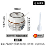 pots épices céramique fleurs stylisées couvercle cuillère plastique blanc rouge bleu noire hermétique kitchen