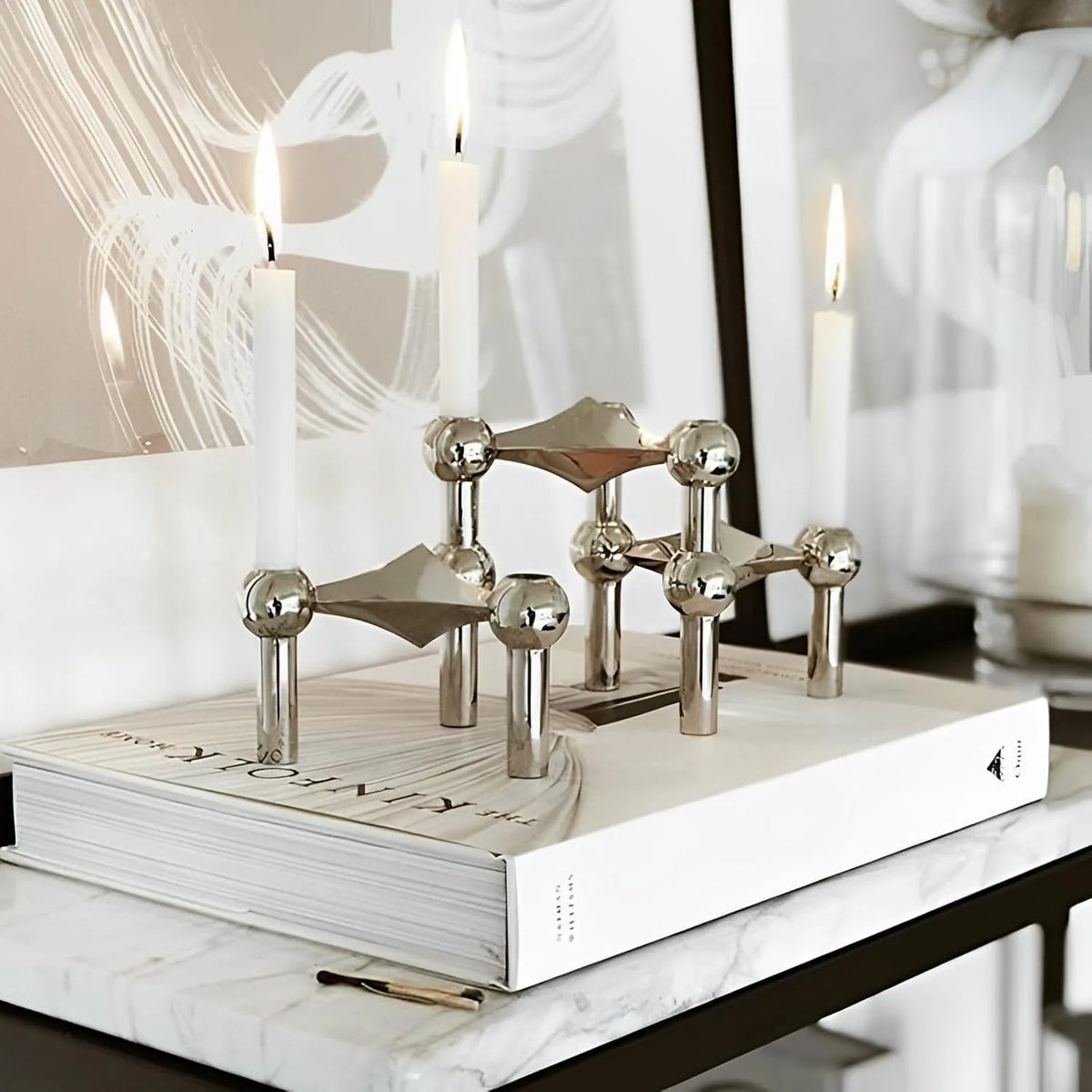 Support bougie argenté moderne modular géométrique contemporain décoration table mariage
