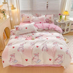 ensemble literie enfantin lapins coeurs rose blanc adorable housse couette taies oreillers drap carreaux