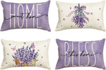 housse coussin motif floral lavande papillons violet beige rustique 30X50cm decoration autumn