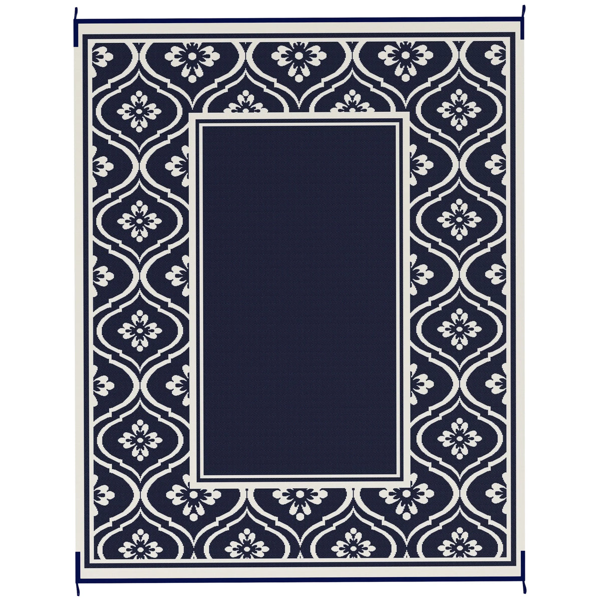 tapis extérieur pliable bleu blanc motifs floraux orientaux salon jardin camping